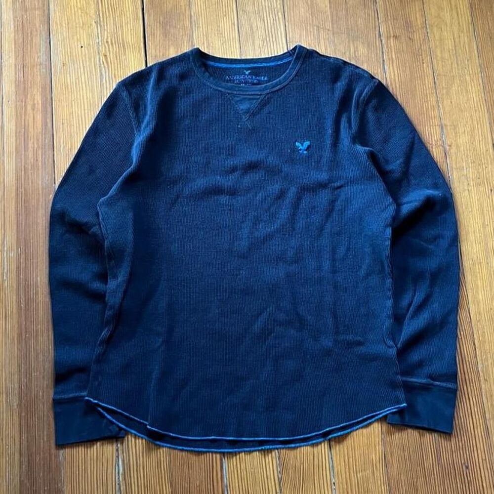 American-eagle Men's Black and Navy Shirt